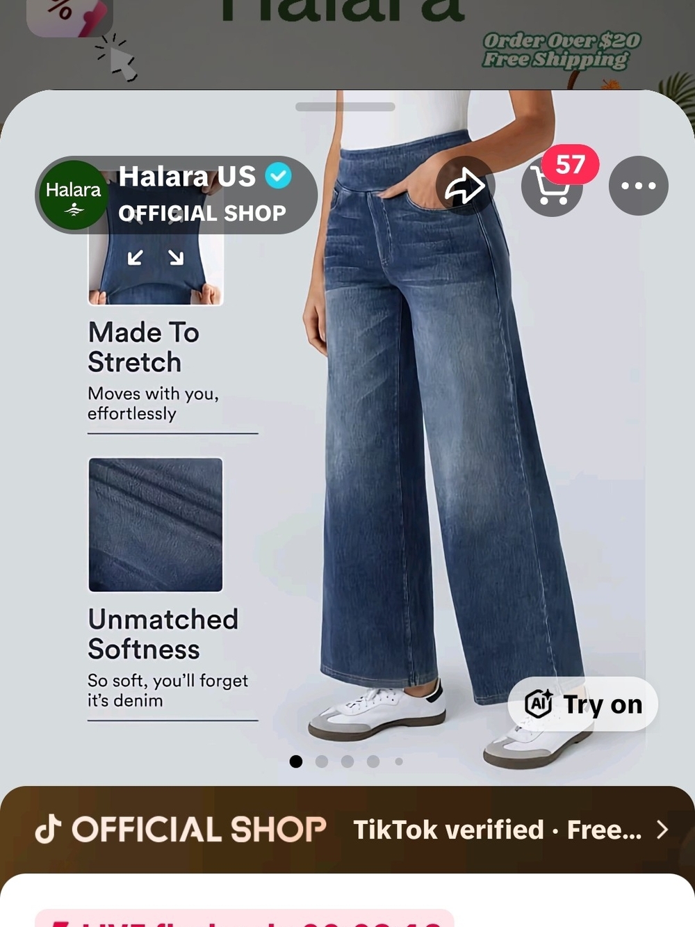 Halara Wide Leg Stretch Jeans - Blue- M Reg